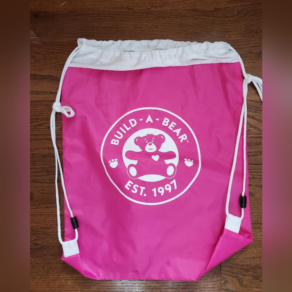 Pink BUILD-A-BEAR bear carry cinch sak